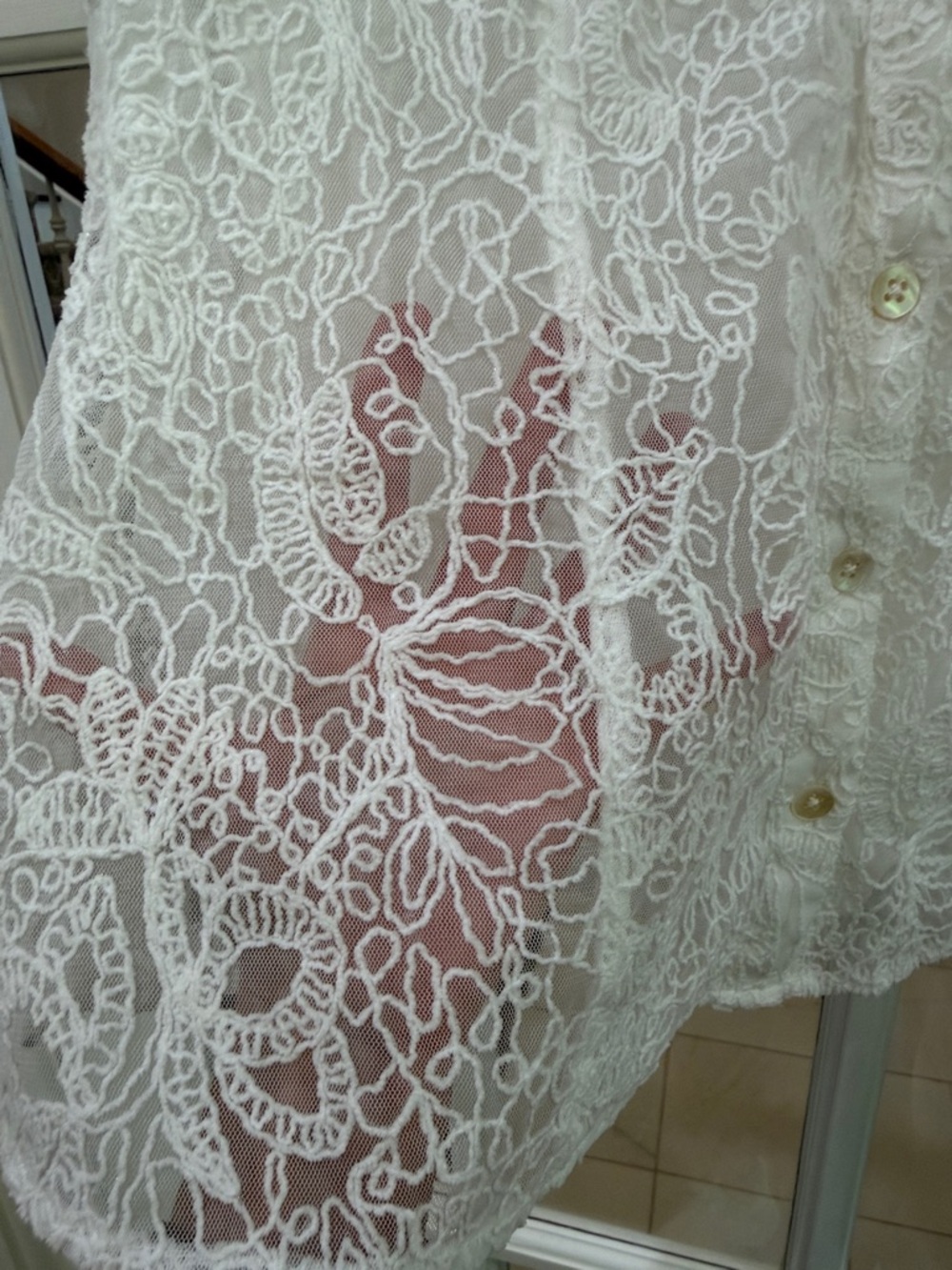 Coastal Grandmother Whimsigoth Soft Surroundings Lace Mesh Blouse Top Ivory M - Picture 7 of 16
